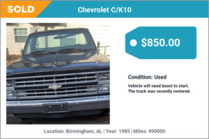 1985 Chevrolet C/K10 sold for cash in Birmingham, AL