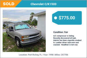 1998 Chevrolet C/K1500 sold for cash in Port Richey, FL