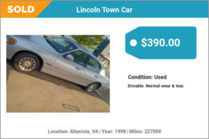 1998 Lincoln Town Car sold for cash in Altavista, VA