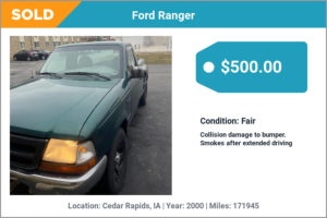 2000 Ford Ranger sold for cash in Cedar Rapids, IA