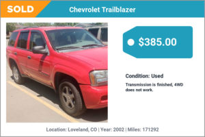 2002 Chevrolet Trailblazer sold for cash in Loveland, CO