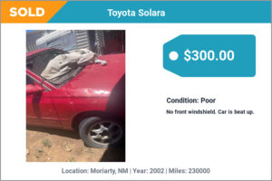 2002 Toyota Solara sold for cash in Moriarty, NM