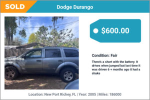 2005 Dodge Durango sold for cash in New Port Richey, FL