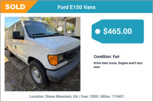 2005 Ford E150 Vans sold for cash in Stone Mountain, GA