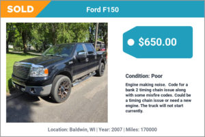2007 Ford F150 sold for cash in Baldwin, WI
