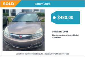2007 Saturn Aura sold for cash in Saint Petersburg, FL