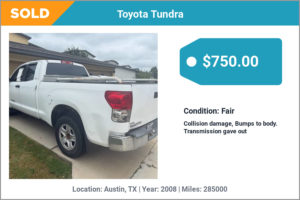 2008 Toyota Tundra sold for cash in Austin, TX
