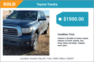 2008 Toyota Tundra sold for cash in Garden City, KS