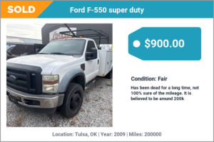 2009 Ford F-550 super duty sold for cash in Tulsa, OK