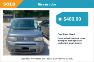 2009 Nissan cube sold for cash in Worcester, MA