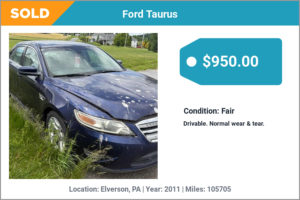 2011 Ford Taurus sold for cash in Elverson, PA