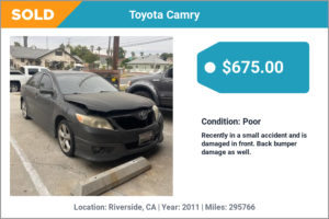 2011 Toyota Camry sold for cash in Riverside, CA