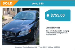 2011 Volvo S80 sold for cash in South Easton, MA