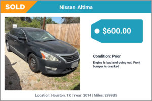 2014 Nissan Altima sold for cash in Houston, TX