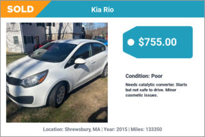 2015 Kia Rio sold for cash in Shrewsbury, MA