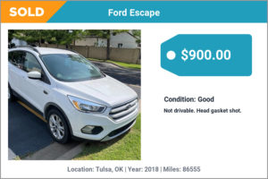 2018 Ford Escape sold for cash in Tulsa, OK