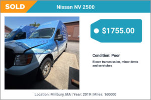 2019 Nissan NV 2500 sold for cash in Millbury, MA