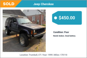 1999 Jeep Cherokee sold for cash in Trumbull, CT