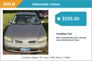 1999 Oldsmobile Cutlass sold for cash in Rogers, TX