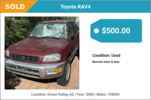 2000 Toyota RAV4 sold for cash in Green Valley, AZ