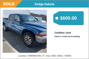 2002 Dodge Dakota sold for cash in TORRINGTON, CT