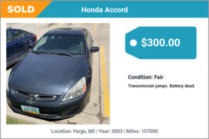 2003 Honda Accord sold for cash in Fargo, ND