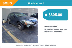 2003 Honda Accord sold for cash in stamford , CT