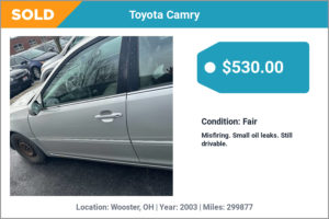 2003 Toyota Camry sold for cash in Wooster, OH