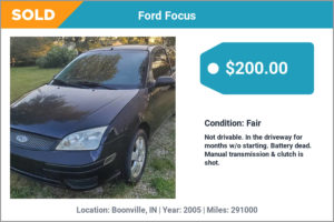 2005 Ford Focus sold for cash in Boonville, IN