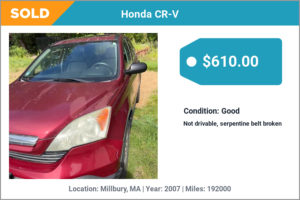 2007 Honda CR-V sold for cash in Millbury, MA