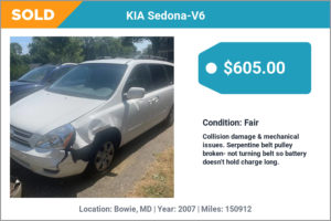 2007 KIA Sedona-V6 sold for cash in Bowie, MD