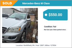 2007 Mercedes-Benz M Class sold for cash in Smithfield, PA