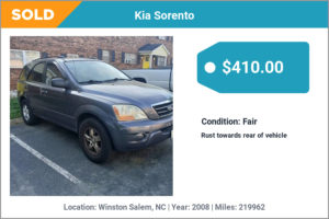 2008 Kia Sorento sold for cash in Winston Salem, NC