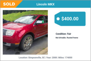 2008 Lincoln MKX sold for cash in Simpsonville, SC