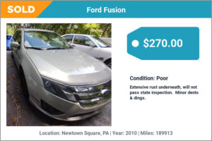 2010 Ford Fusion sold for cash in Newtown Square, PA