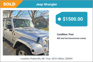 2010 Jeep Wrangler sold for cash in Potterville, MI