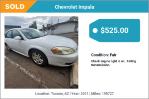 2011 Chevrolet Impala sold for cash in Tucson, AZ