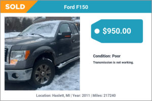 2011 Ford F150 sold for cash in Haslett, MI