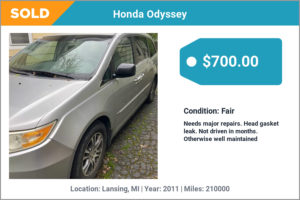 2011 Honda Odyssey sold for cash in Lansing, MI