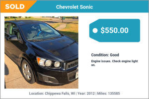 2012 Chevrolet Sonic sold for cash in Chippewa Falls, WI