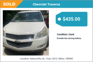 2012 Chevrolet Traverse sold for cash in Adamsville, AL