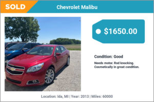 2013 Chevrolet Malibu sold for cash in Ida, MI