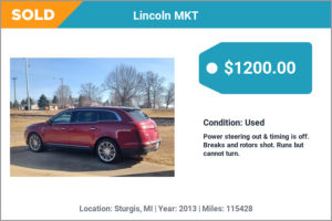 2013 Lincoln MKT sold for cash in Sturgis , MI