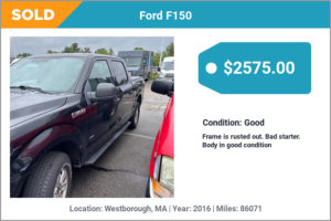 2016 Ford F150 sold for cash in Westborough, MA