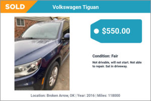 2016 Volkswagen Tiguan sold for cash in Broken Arrow, OK