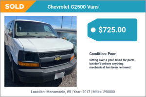 2017 Chevrolet G2500 Vans sold for cash in Menomonie, WI