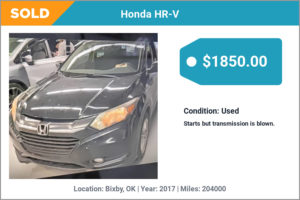 2017 Honda HR-V sold for cash in Bixby, OK
