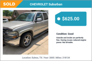 2005 CHEVROLET Suburban sold for cash in Euless, TX