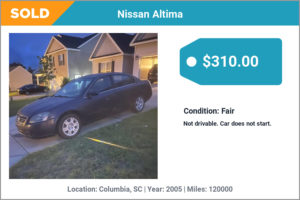 2005 Nissan Altima sold for cash in Columbia, SC